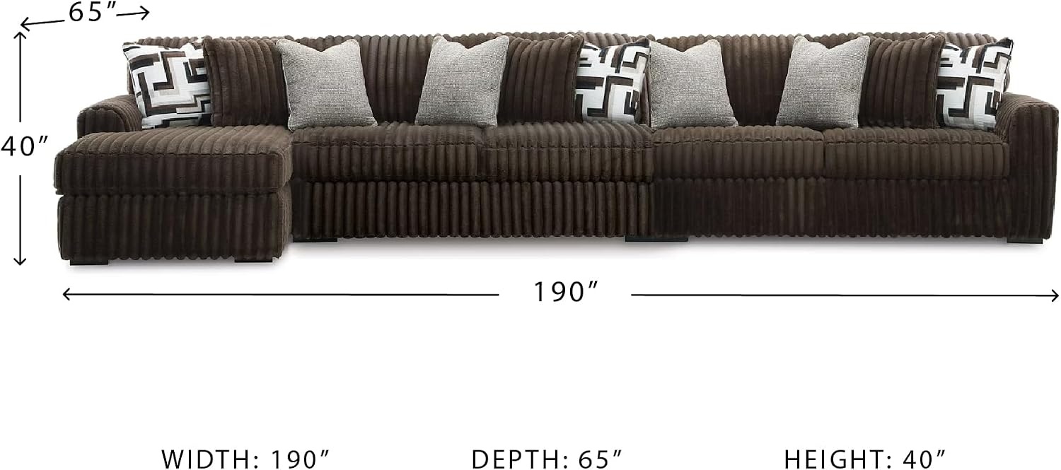 image:imageSignature Design by Ashley MidnightMadness Sectional UShape 3Piece Double Chaise Plush Jumbo Corduroy Upholstery Oversized Lounging for Family Movie Nights 150 W Chocolate BrownBrown