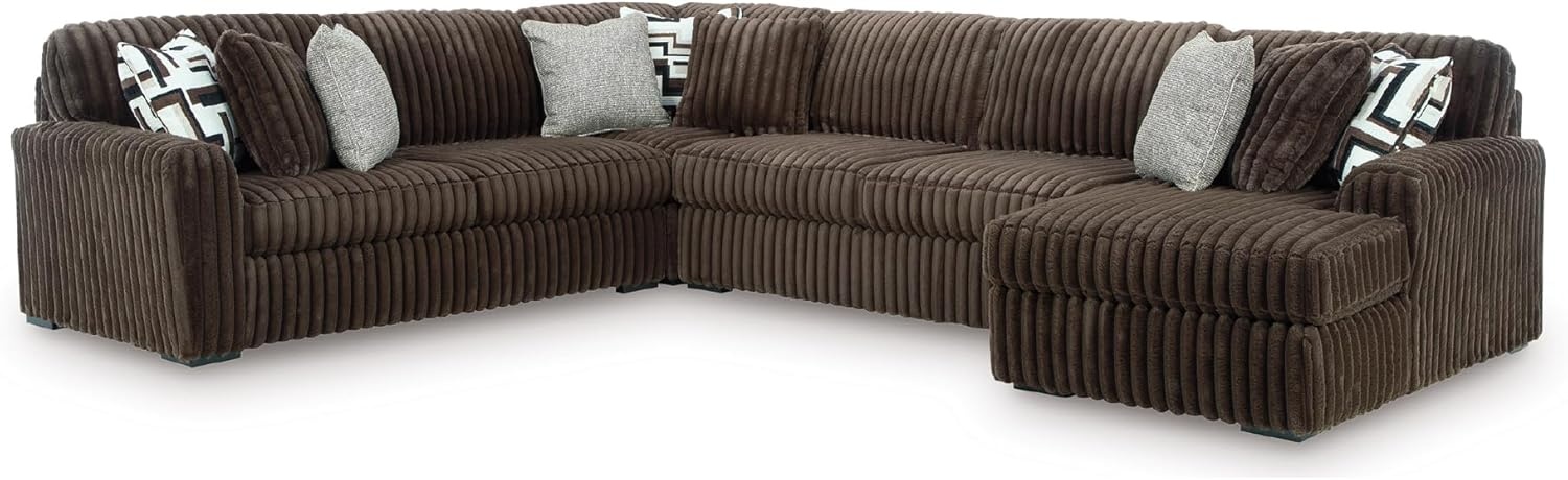 image:imageSignature Design by Ashley MidnightMadness Sectional UShape 3Piece Double Chaise Plush Jumbo Corduroy Upholstery Oversized Lounging for Family Movie Nights 150 W Chocolate BrownBrown