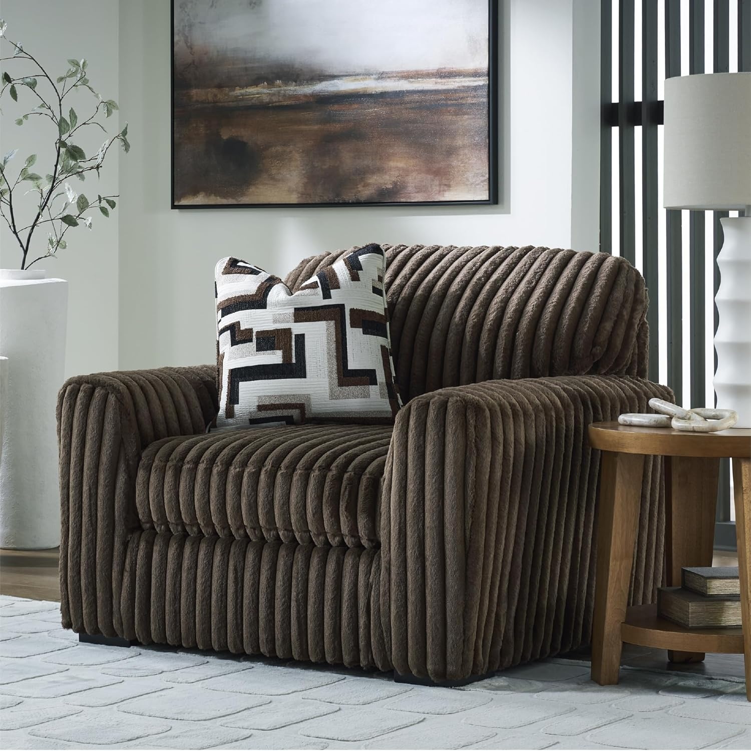 image:imageSignature Design by Ashley MidnightMadness Sectional UShape 3Piece Double Chaise Plush Jumbo Corduroy Upholstery Oversized Lounging for Family Movie Nights 150 W Chocolate BrownBrown