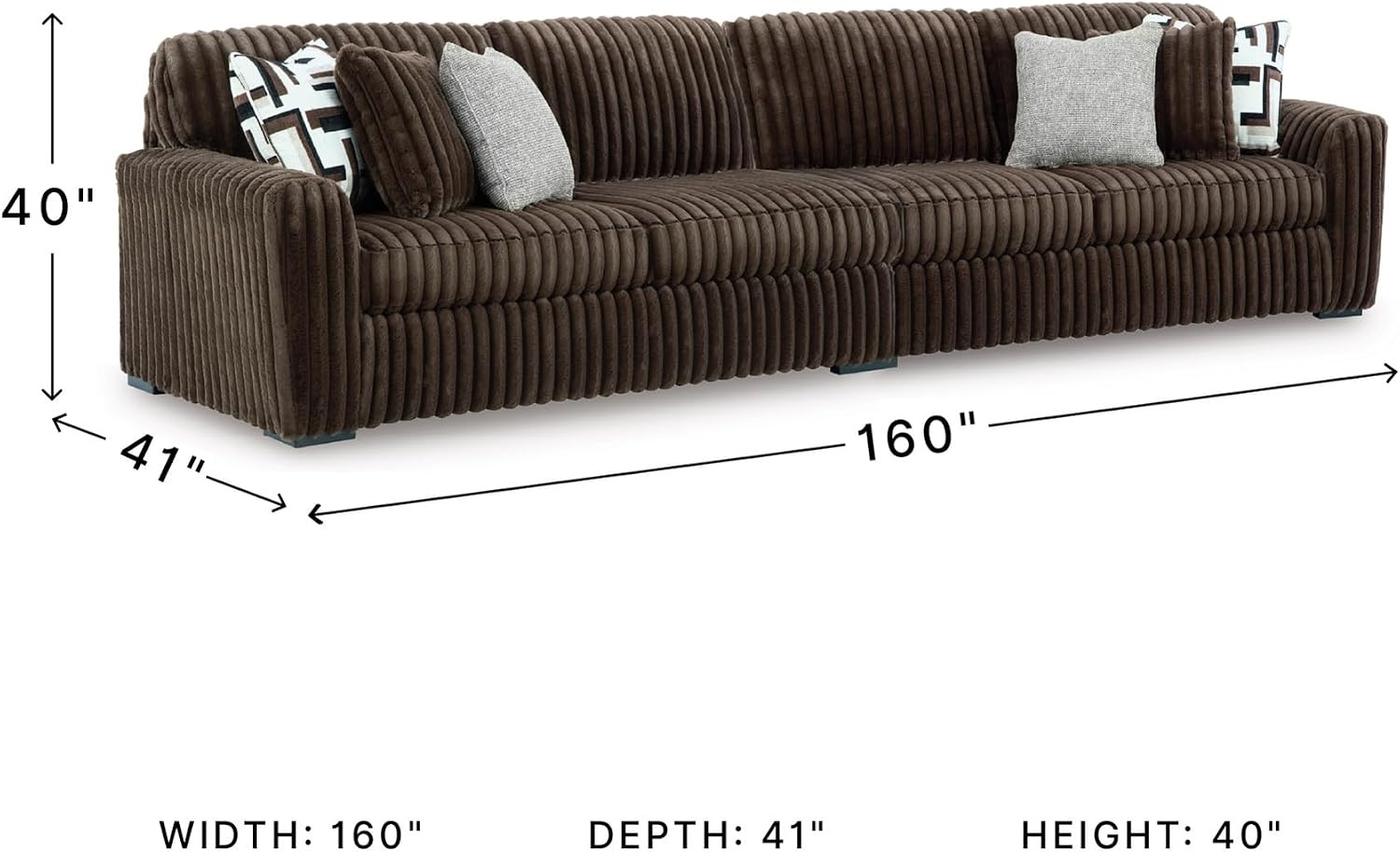 image:imageSignature Design by Ashley MidnightMadness Sectional UShape 3Piece Double Chaise Plush Jumbo Corduroy Upholstery Oversized Lounging for Family Movie Nights 150 W Chocolate BrownBrown