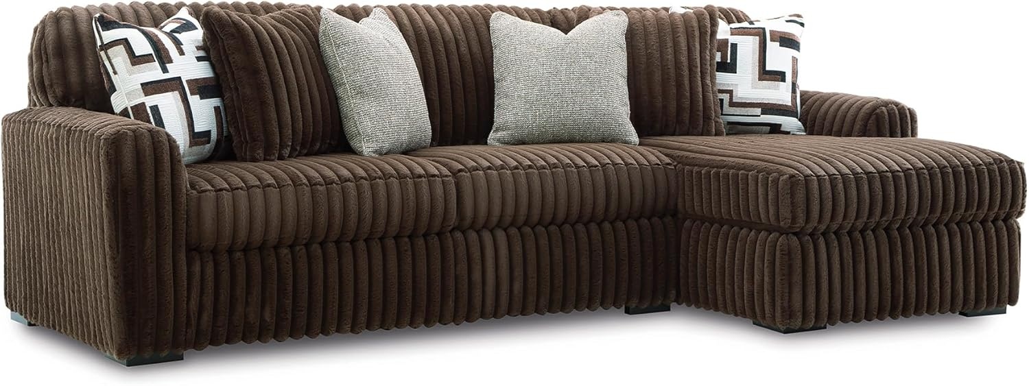 image:imageSignature Design by Ashley MidnightMadness Sectional UShape 3Piece Double Chaise Plush Jumbo Corduroy Upholstery Oversized Lounging for Family Movie Nights 150 W Chocolate BrownBrown