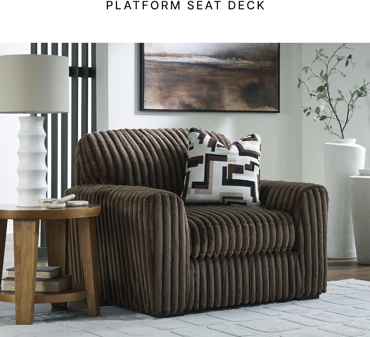 image:imageSignature Design by Ashley MidnightMadness Sectional UShape 3Piece Double Chaise Plush Jumbo Corduroy Upholstery Oversized Lounging for Family Movie Nights 150 W Chocolate BrownBrown