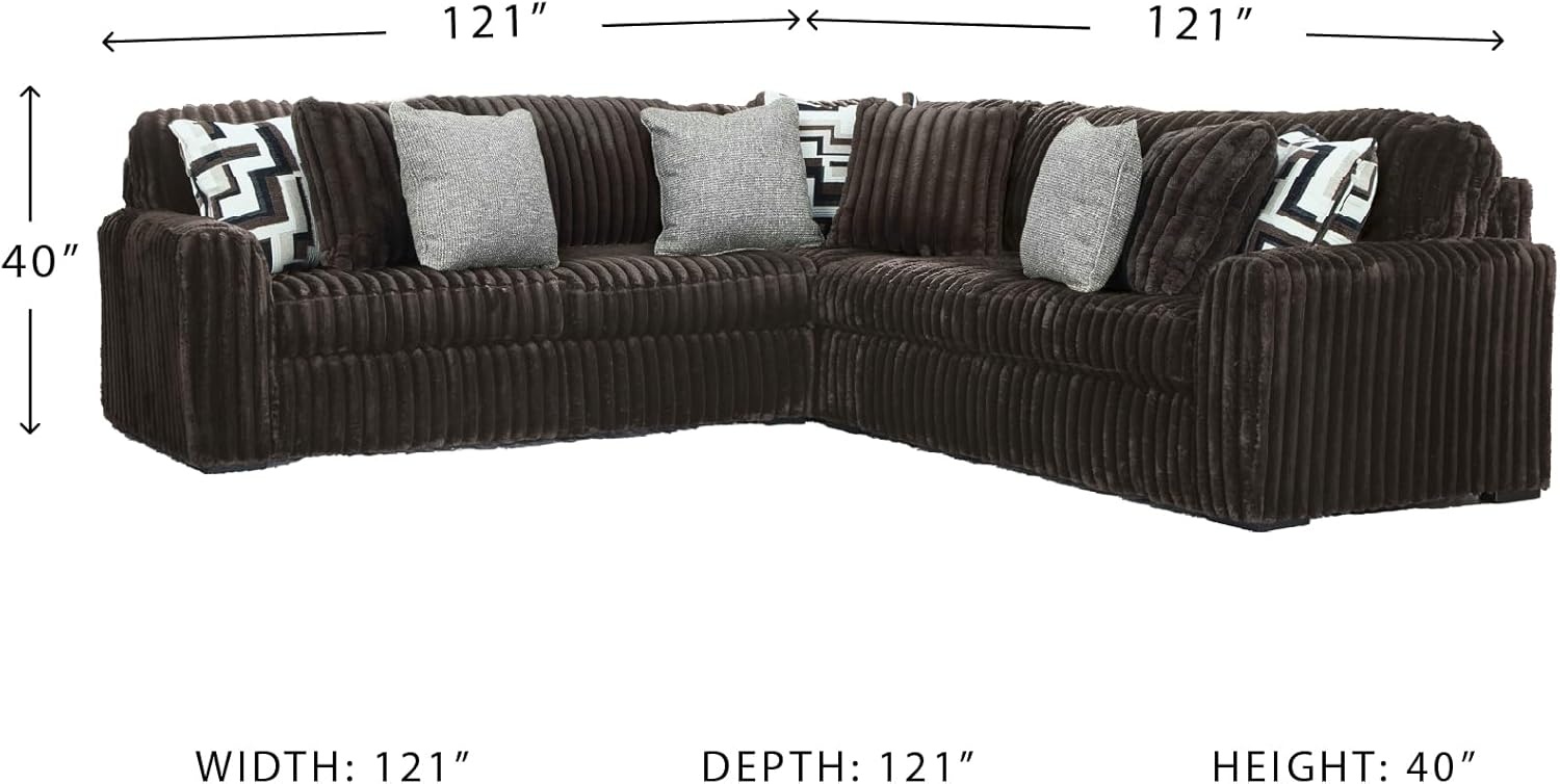 image:imageSignature Design by Ashley MidnightMadness Sectional UShape 3Piece Double Chaise Plush Jumbo Corduroy Upholstery Oversized Lounging for Family Movie Nights 150 W Chocolate BrownBrown