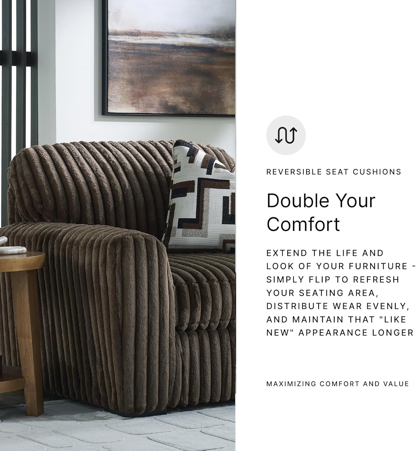 image:imageSignature Design by Ashley MidnightMadness Sectional UShape 3Piece Double Chaise Plush Jumbo Corduroy Upholstery Oversized Lounging for Family Movie Nights 150 W Chocolate BrownBrown