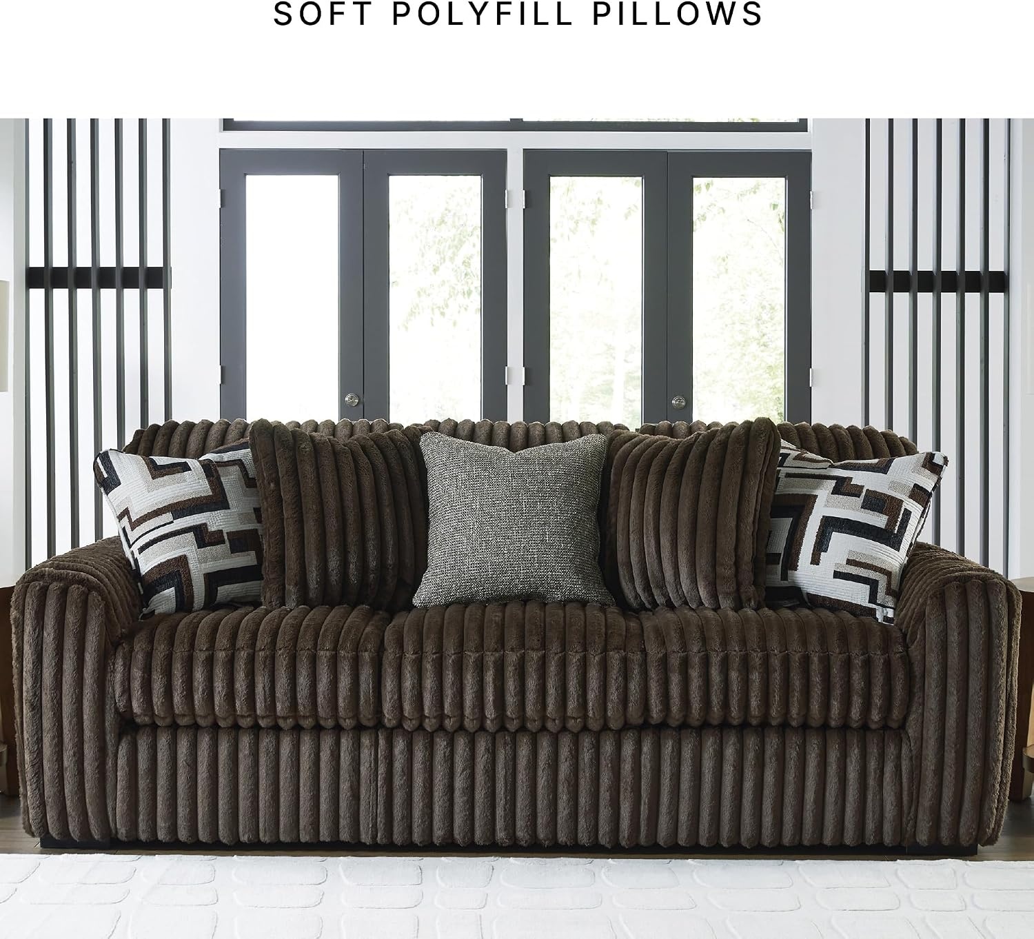 image:imageSignature Design by Ashley MidnightMadness Sectional UShape 3Piece Double Chaise Plush Jumbo Corduroy Upholstery Oversized Lounging for Family Movie Nights 150 W Chocolate BrownBrown