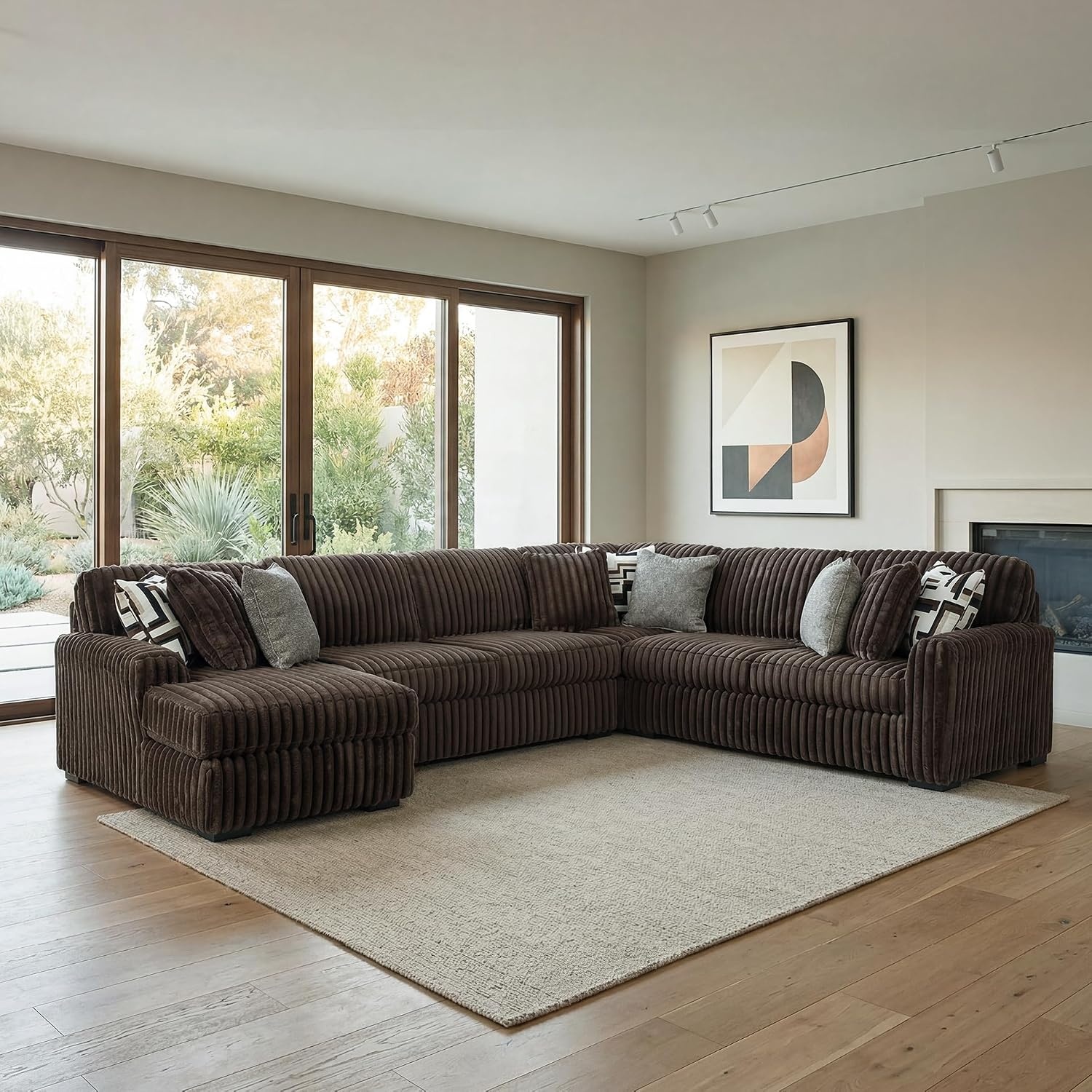 image:imageSignature Design by Ashley MidnightMadness Sectional UShape 3Piece Double Chaise Plush Jumbo Corduroy Upholstery Oversized Lounging for Family Movie Nights 150 W Chocolate BrownBrown