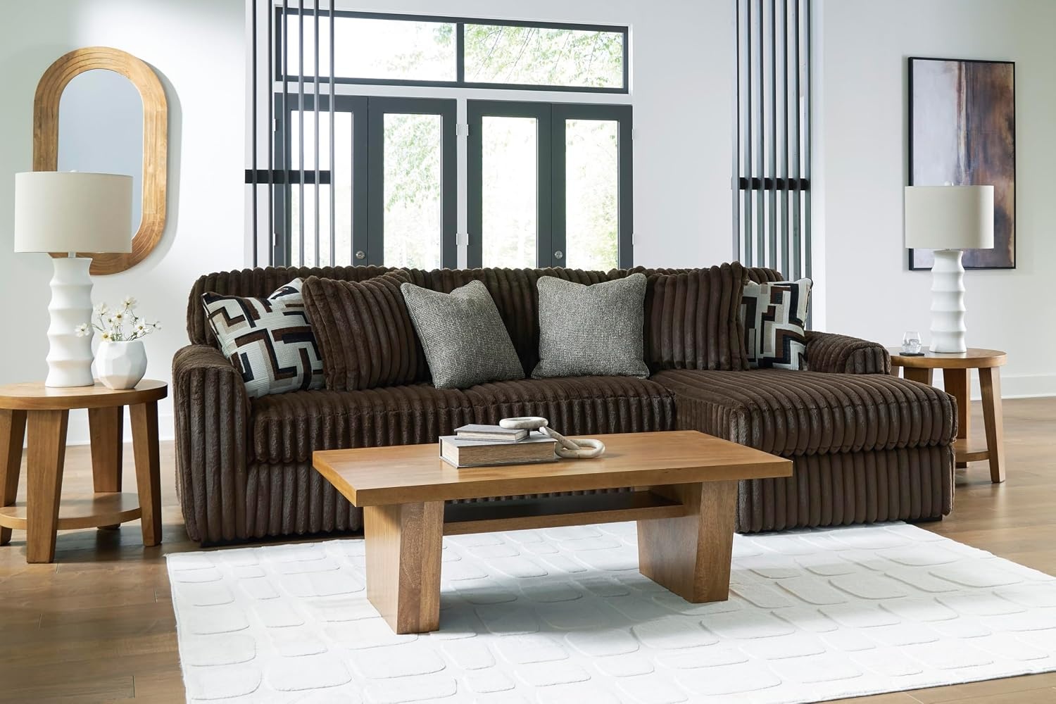 image:imageSignature Design by Ashley MidnightMadness Sectional UShape 3Piece Double Chaise Plush Jumbo Corduroy Upholstery Oversized Lounging for Family Movie Nights 150 W Chocolate BrownBrown