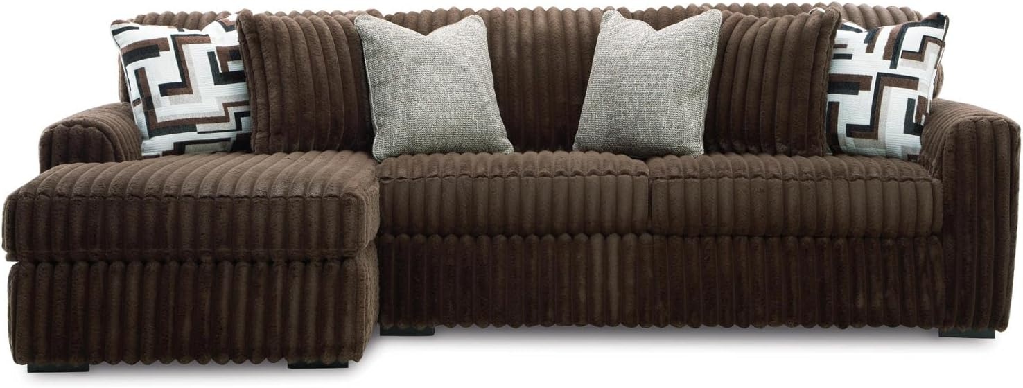 image:imageSignature Design by Ashley MidnightMadness Sectional UShape 3Piece Double Chaise Plush Jumbo Corduroy Upholstery Oversized Lounging for Family Movie Nights 150 W Chocolate BrownBrown