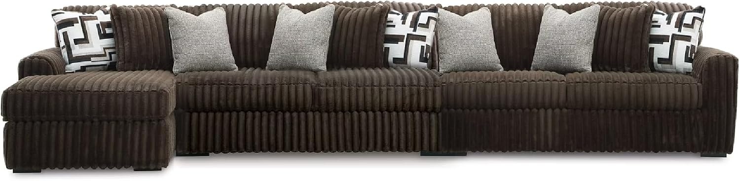 image:imageSignature Design by Ashley MidnightMadness Sectional UShape 3Piece Double Chaise Plush Jumbo Corduroy Upholstery Oversized Lounging for Family Movie Nights 150 W Chocolate BrownBrown