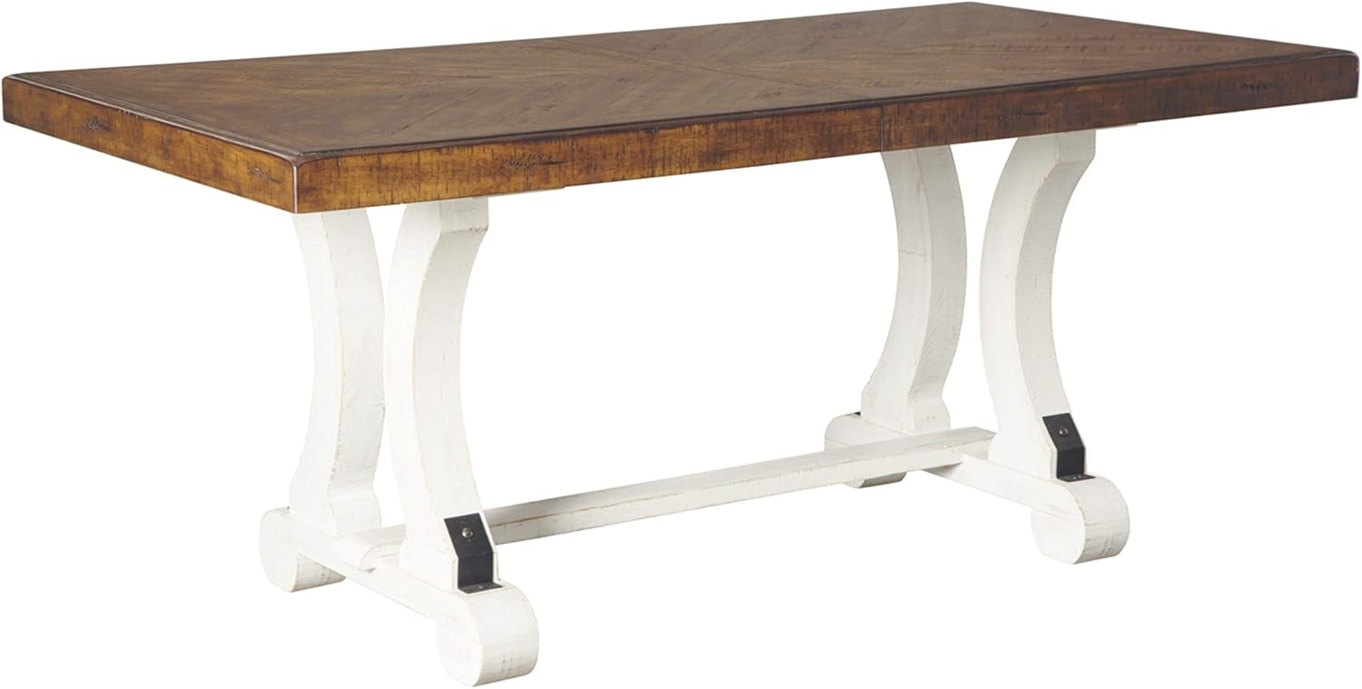 image:imageSignature Design by Ashley Valebeck Farmhouse Rectangular Extension Dining Table Fits up to 8 White amp Brown Valebeck Vintage Farmhouse Cushioned Dining Chair 2 Count WhitewashDining Height