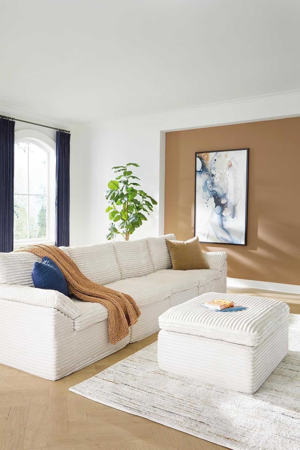 image:imageSignature Design by Ashley Vough Contemporary Armless Chair with Ottoman and Removable Cushions Set of 3 Beige