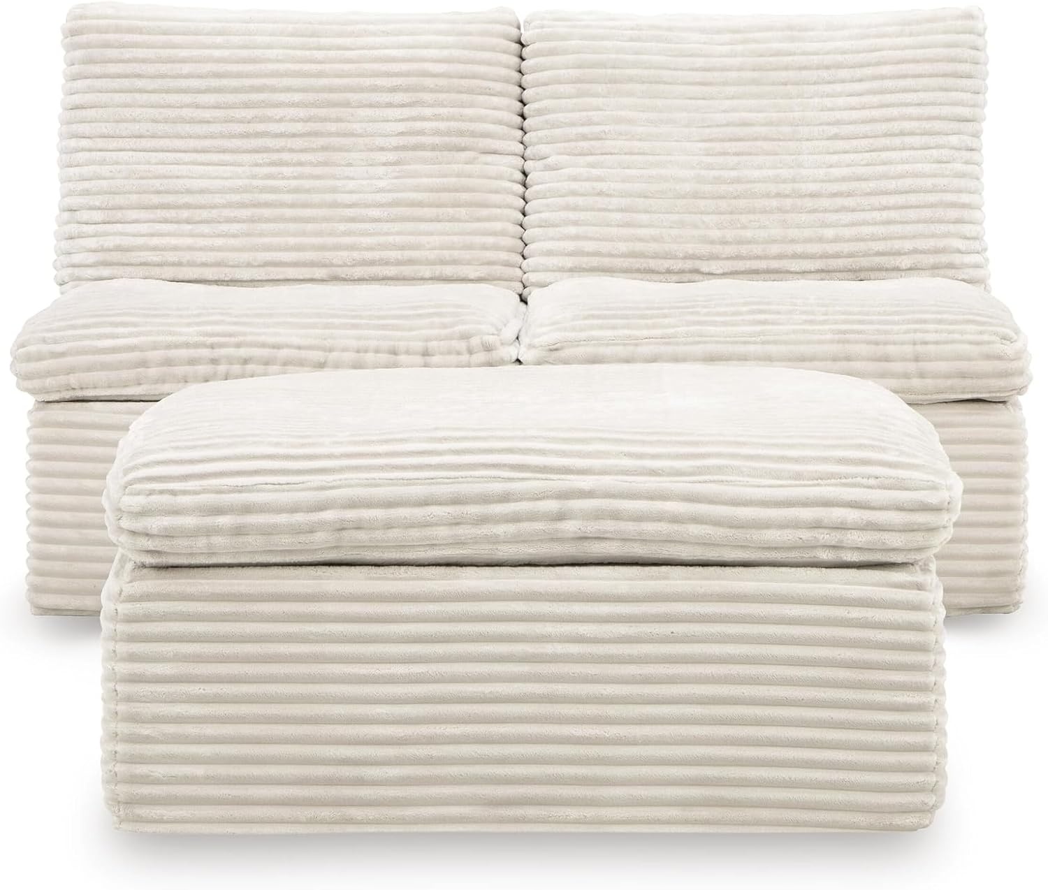 image:imageSignature Design by Ashley Vough Contemporary Armless Chair with Ottoman and Removable Cushions Set of 3 Beige
