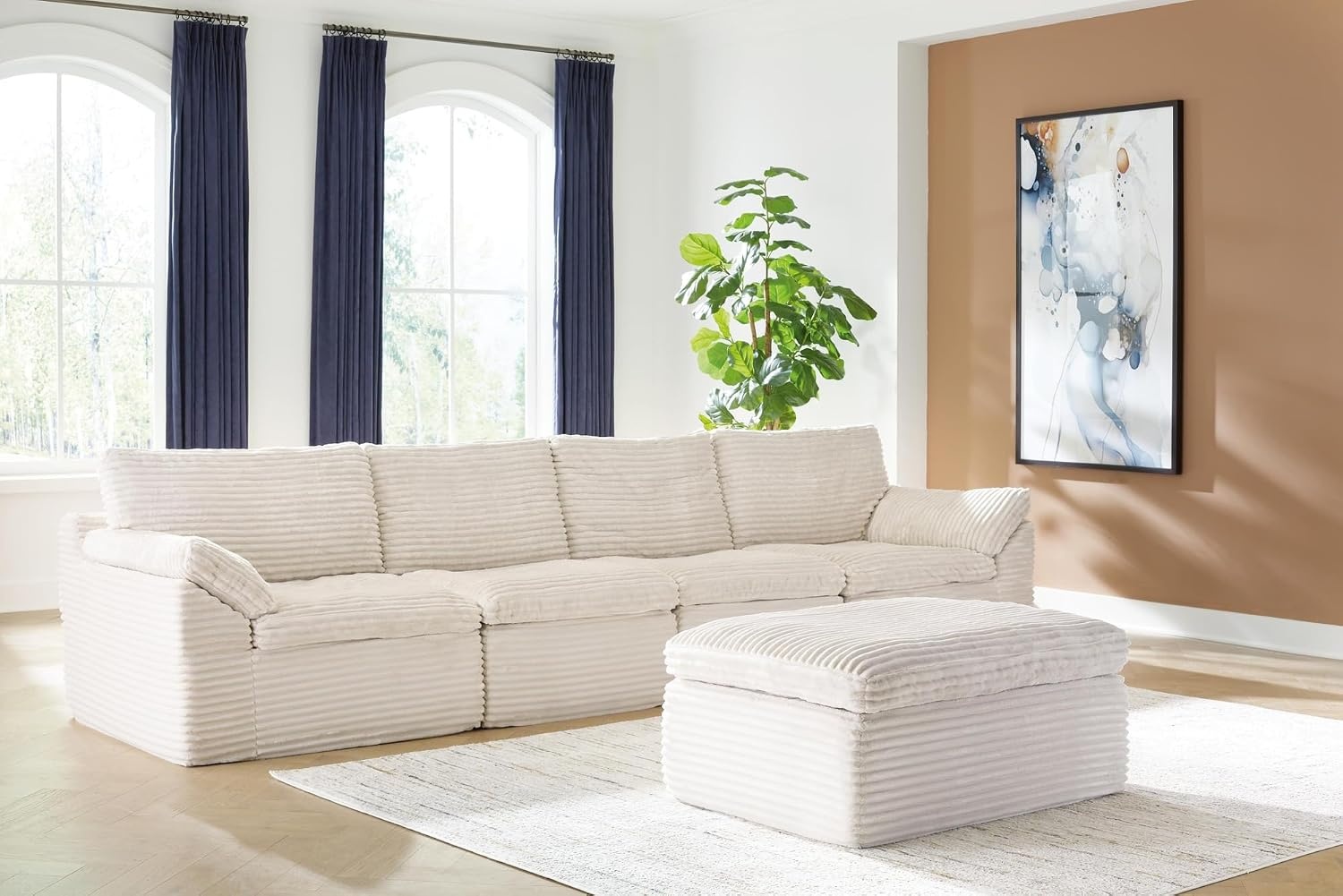 image:imageSignature Design by Ashley Vough Contemporary Armless Chair with Ottoman and Removable Cushions Set of 3 Beige
