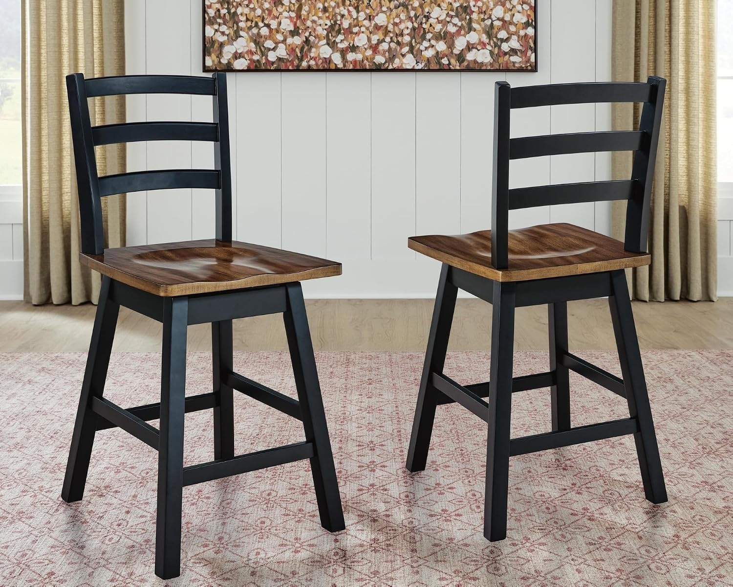 image:imageSignature Design by Ashley Wildenauer Farmhouse 24 Counter Height Swivel Bar Stool with Footrest Set of 2 Dark Brown amp Black