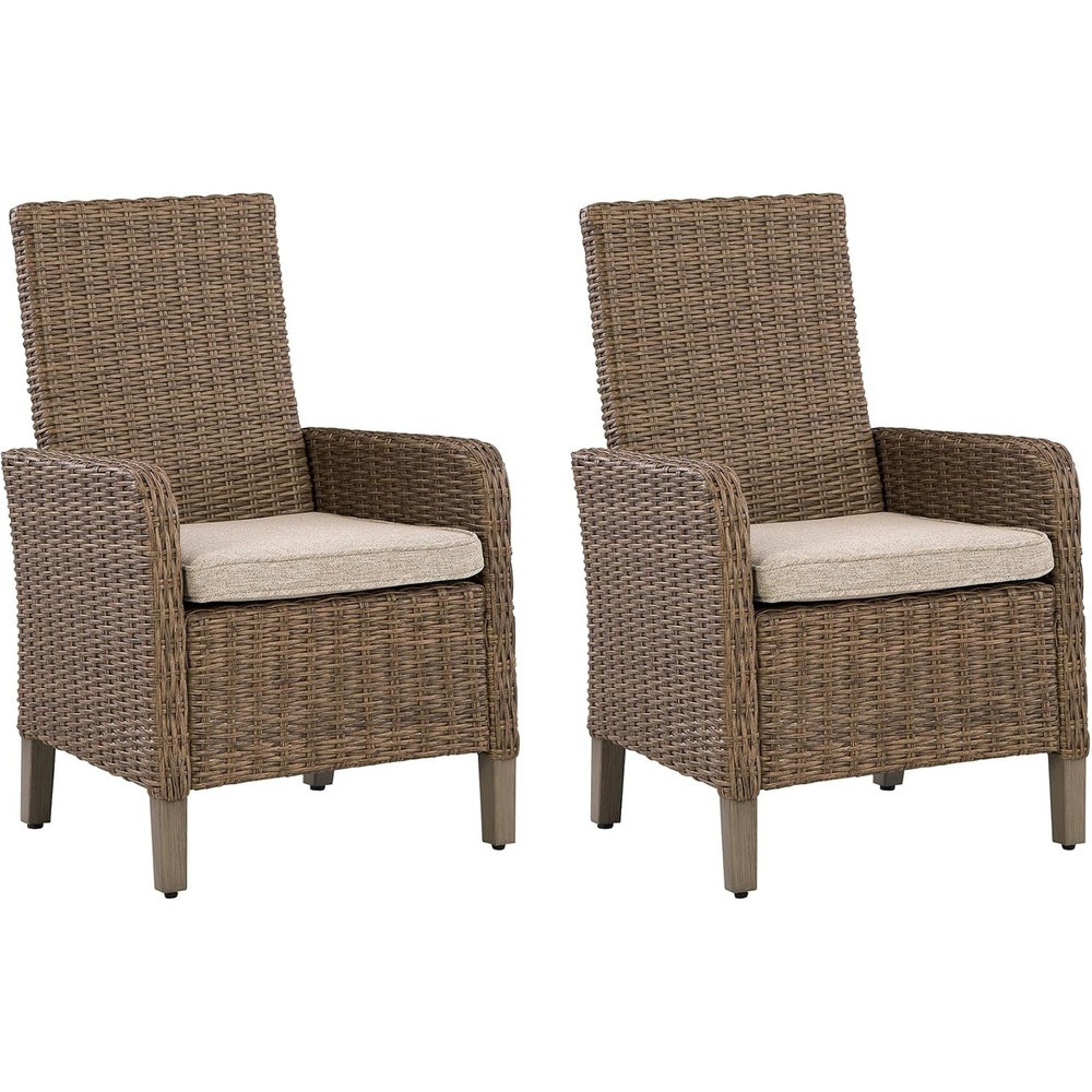 image:imageSignature Design by Ashley Carmel Bay Casual Outdoor Weather and UV Resistant Arm Chair with Cushion Set of 2 Beige amp Medium Brown