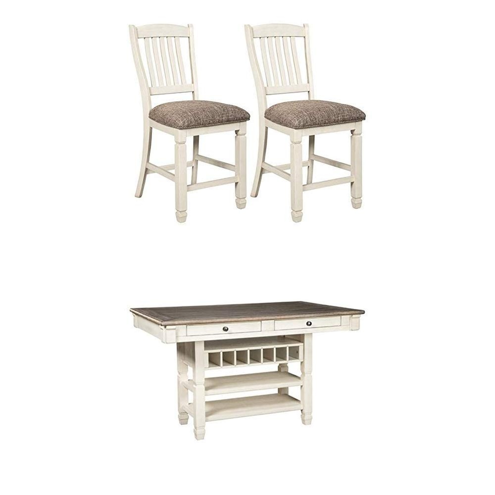 image:imageSignature Design by Ashley D647124 Bolanburg Upholstered Bar Stool Set of 2 Antique White with Bolanburg Counter Height Dining Room Table Antique White