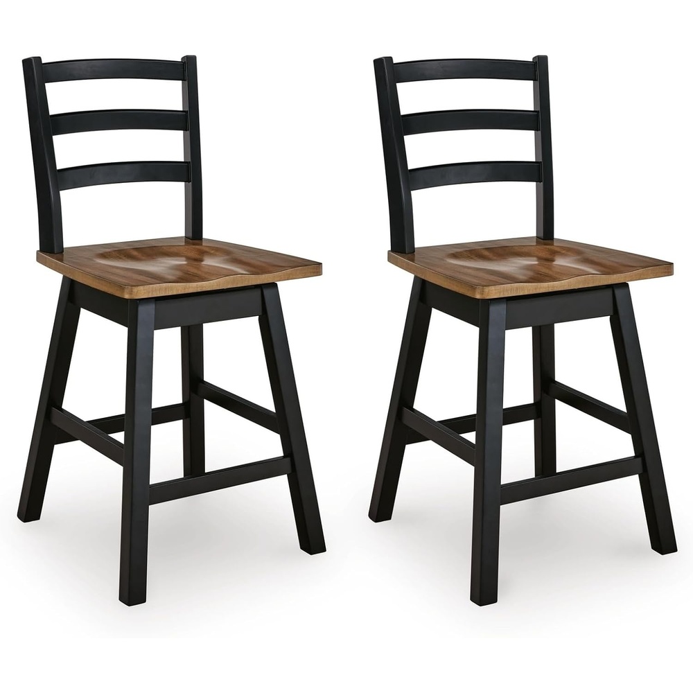 image:imageSignature Design by Ashley Wildenauer Farmhouse 24 Counter Height Swivel Bar Stool with Footrest Set of 2 Dark Brown amp Black