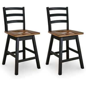 Signature Design by Ashley Wildenauer Farmhouse 24″ Counter Height Swivel Bar Stool with Footrest, Set of 2, Dark Brown & Black