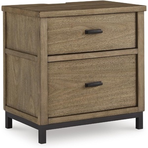 Signature Design by Ashley Tomtyn Modern Nightstand with USB Charging – 2 Drawers with Metal Legs – Light Brown