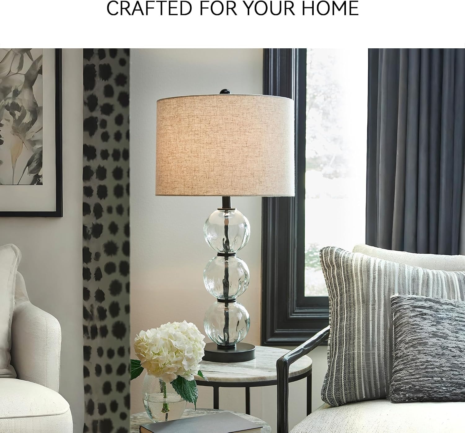 image:imageSignature Design by Ashley Airbal Modern 295 Glass and Metal Table Lamp Set of 2 Black amp Glass