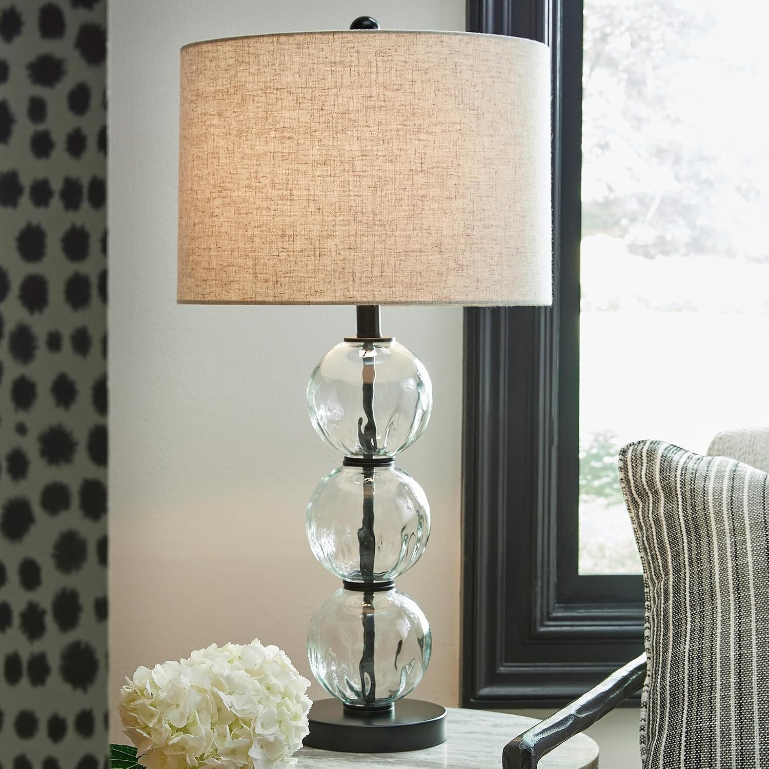 image:imageSignature Design by Ashley Airbal Modern 295 Glass and Metal Table Lamp Set of 2 Black amp Glass