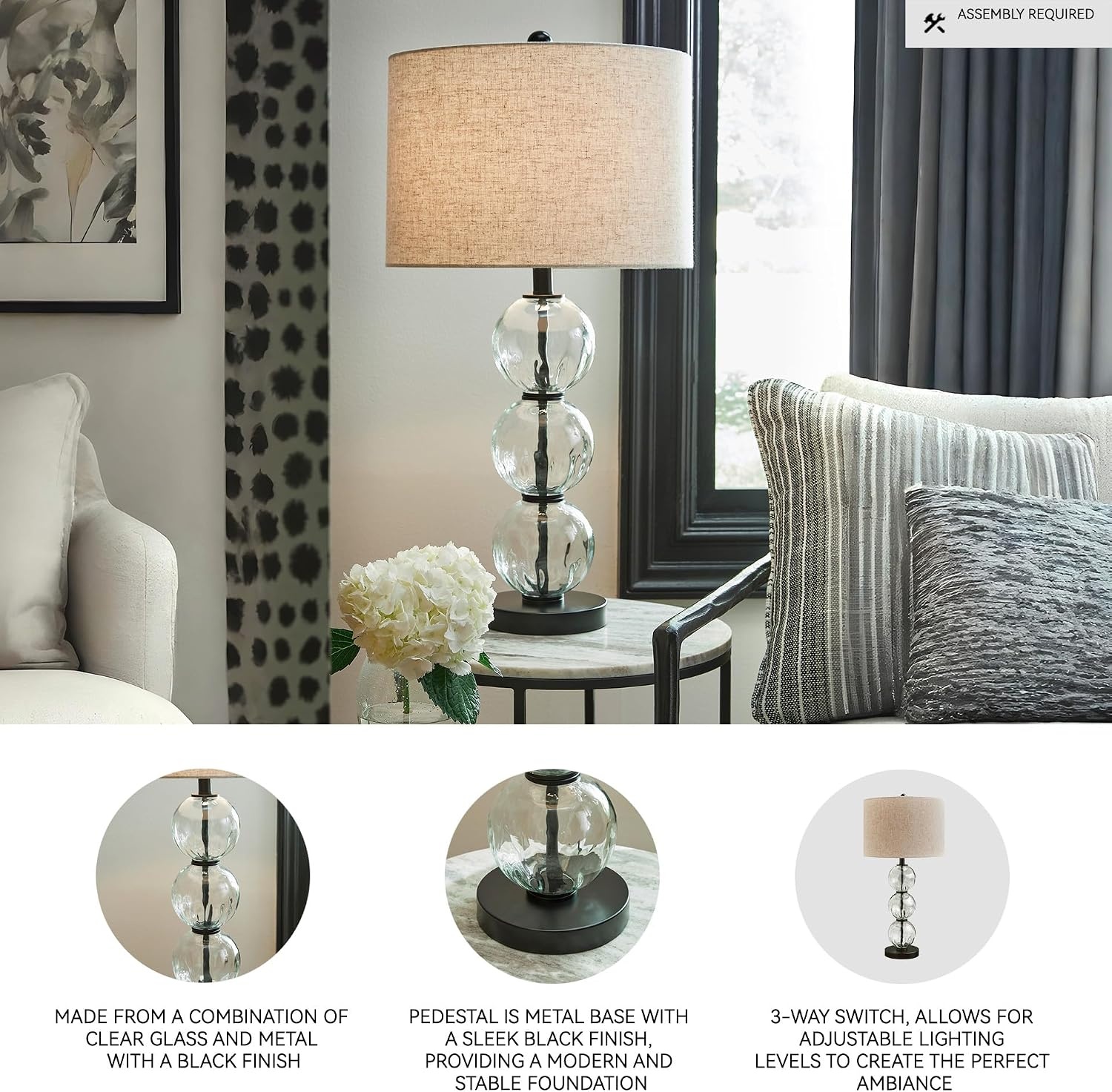 image:imageSignature Design by Ashley Airbal Modern 295 Glass and Metal Table Lamp Set of 2 Black amp Glass