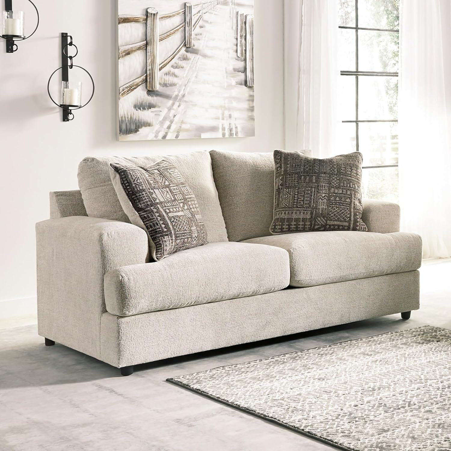image:imageSignature Design by Ashley Soletren Loveseat Sofa Fully Assembled Deep Seating Couch with AntiSag Foundation and Polyester Chenille Fabric Contemporary Living Room Comfort Stone 71 WCream