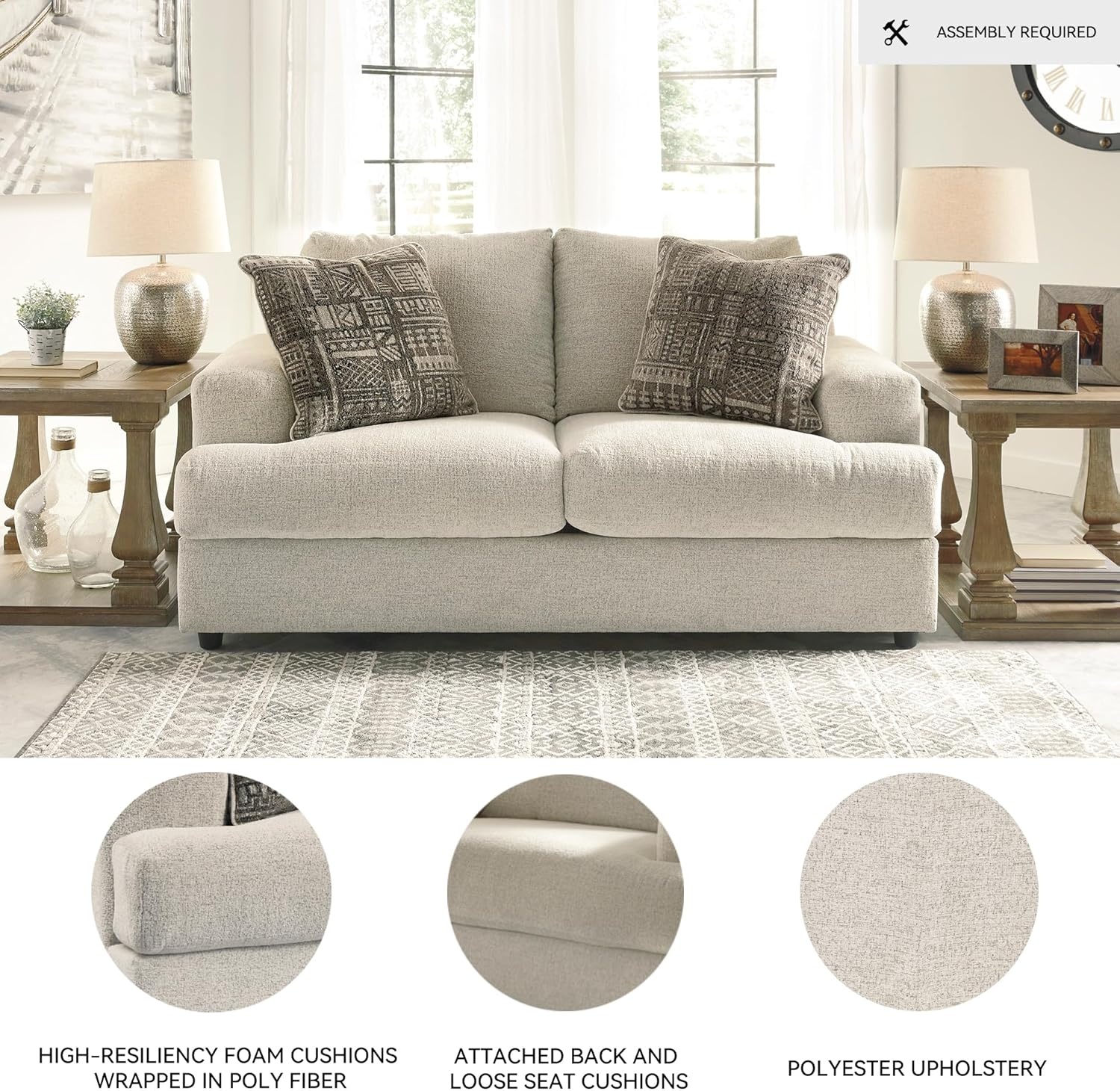 image:imageSignature Design by Ashley Soletren Loveseat Sofa Fully Assembled Deep Seating Couch with AntiSag Foundation and Polyester Chenille Fabric Contemporary Living Room Comfort Stone 71 WCream