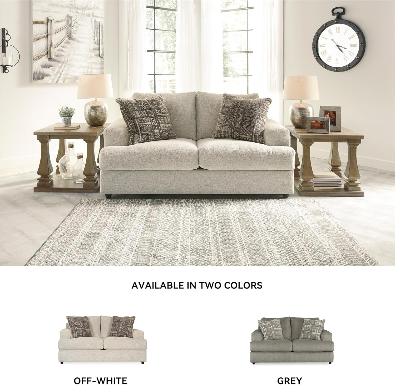 image:imageSignature Design by Ashley Soletren Loveseat Sofa Fully Assembled Deep Seating Couch with AntiSag Foundation and Polyester Chenille Fabric Contemporary Living Room Comfort Stone 71 WCream