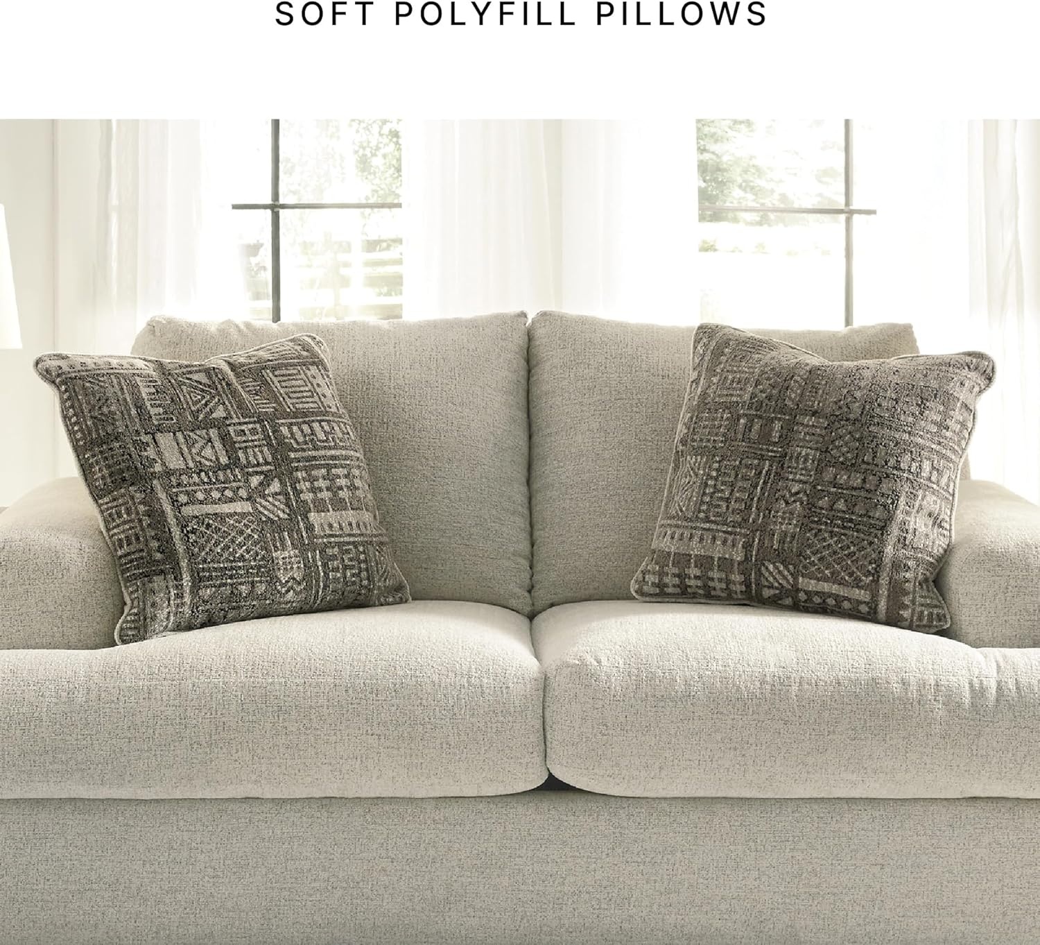 image:imageSignature Design by Ashley Soletren Loveseat Sofa Fully Assembled Deep Seating Couch with AntiSag Foundation and Polyester Chenille Fabric Contemporary Living Room Comfort Stone 71 WCream