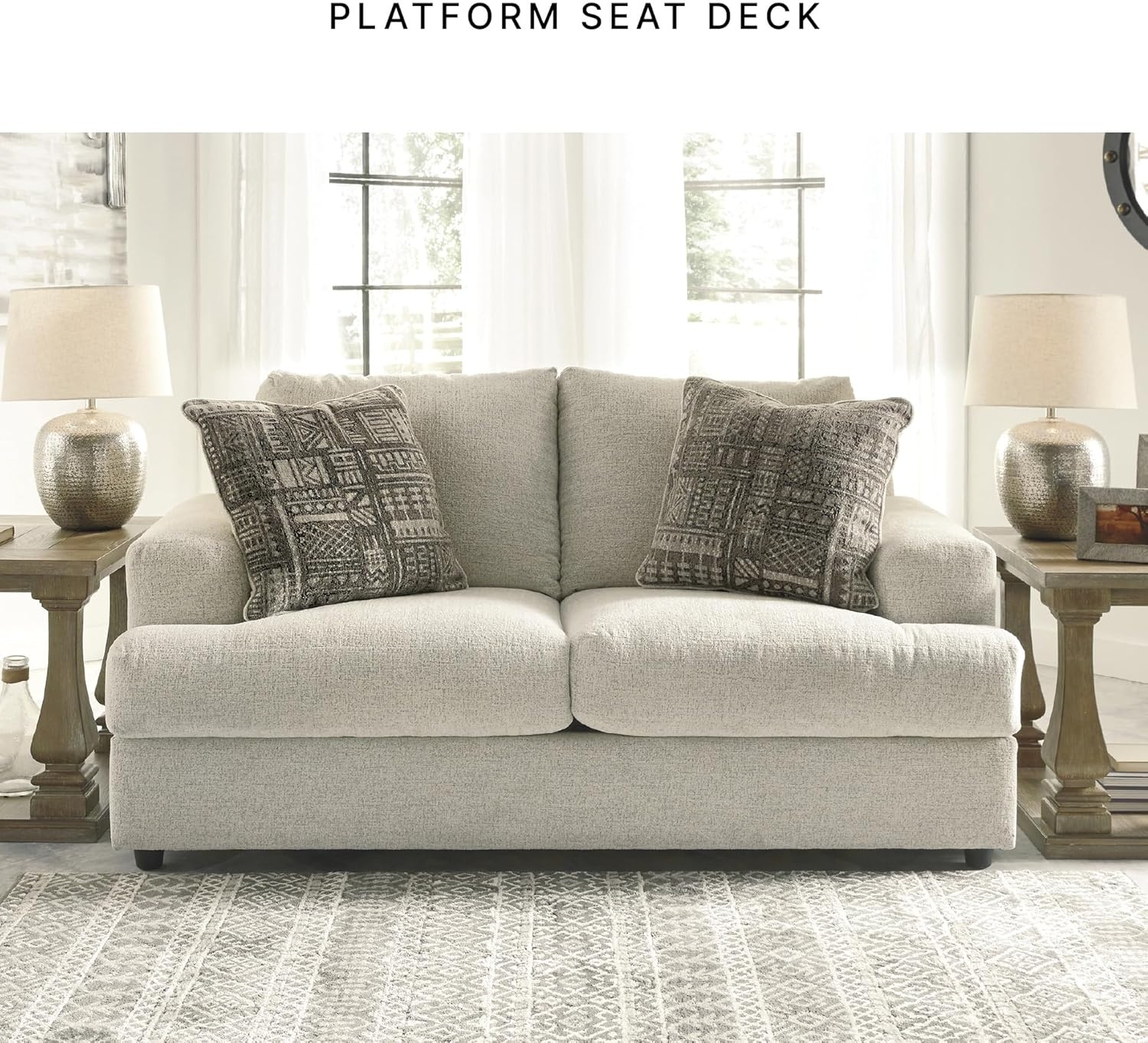 image:imageSignature Design by Ashley Soletren Loveseat Sofa Fully Assembled Deep Seating Couch with AntiSag Foundation and Polyester Chenille Fabric Contemporary Living Room Comfort Stone 71 WCream