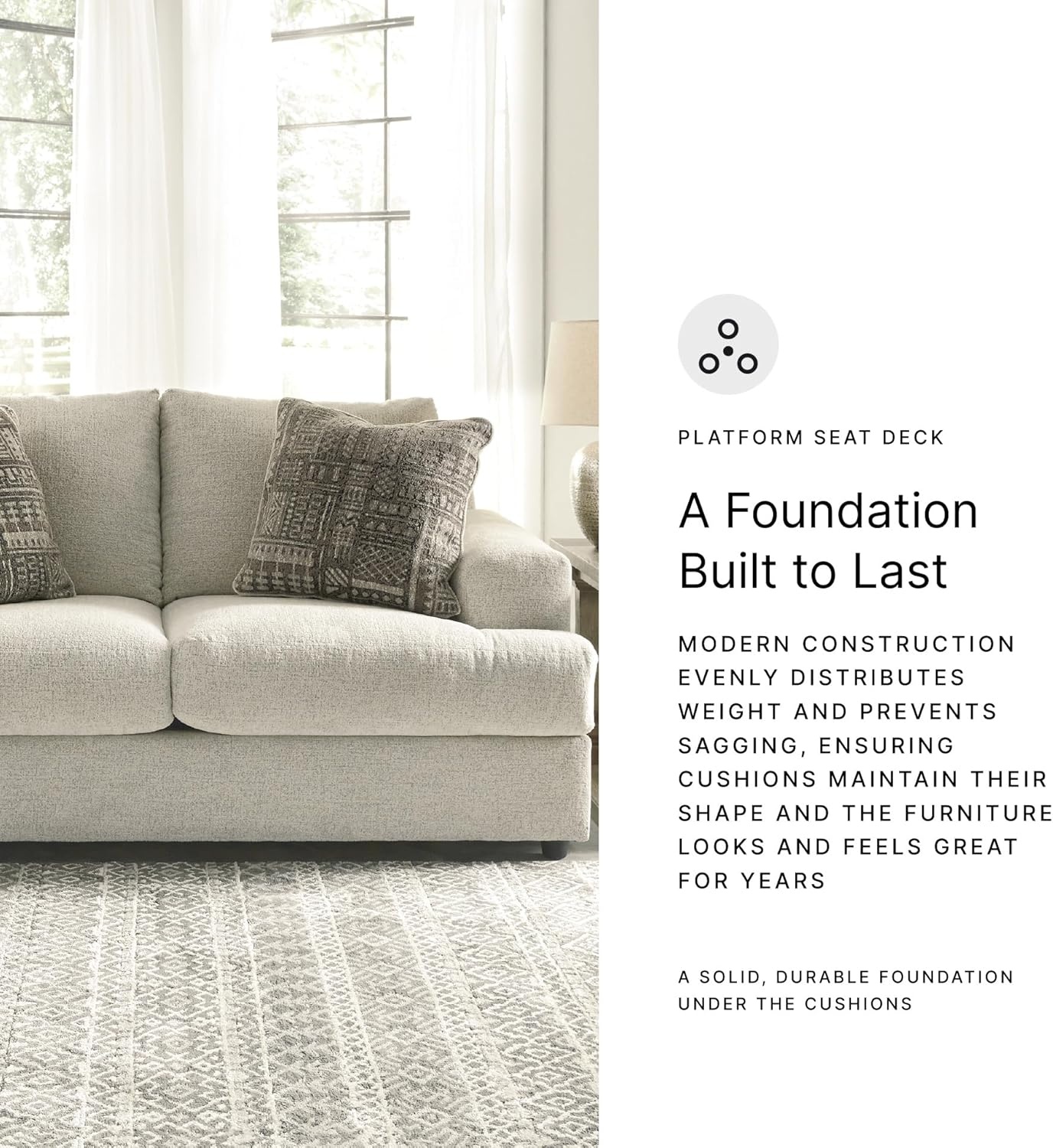 image:imageSignature Design by Ashley Soletren Loveseat Sofa Fully Assembled Deep Seating Couch with AntiSag Foundation and Polyester Chenille Fabric Contemporary Living Room Comfort Stone 71 WCream