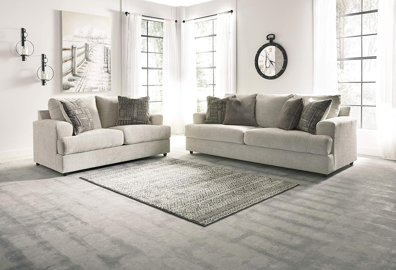 image:imageSignature Design by Ashley Soletren Loveseat Sofa Fully Assembled Deep Seating Couch with AntiSag Foundation and Polyester Chenille Fabric Contemporary Living Room Comfort Stone 71 WCream