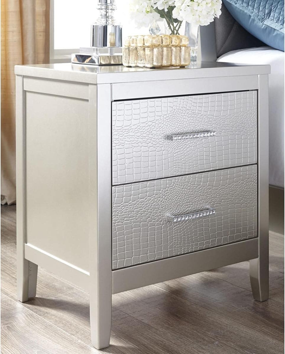 image:imageSignature Design by Ashley Olivet Glam 2 Drawer Nightstand with Faux Shagreen Drawer Fronts Silver