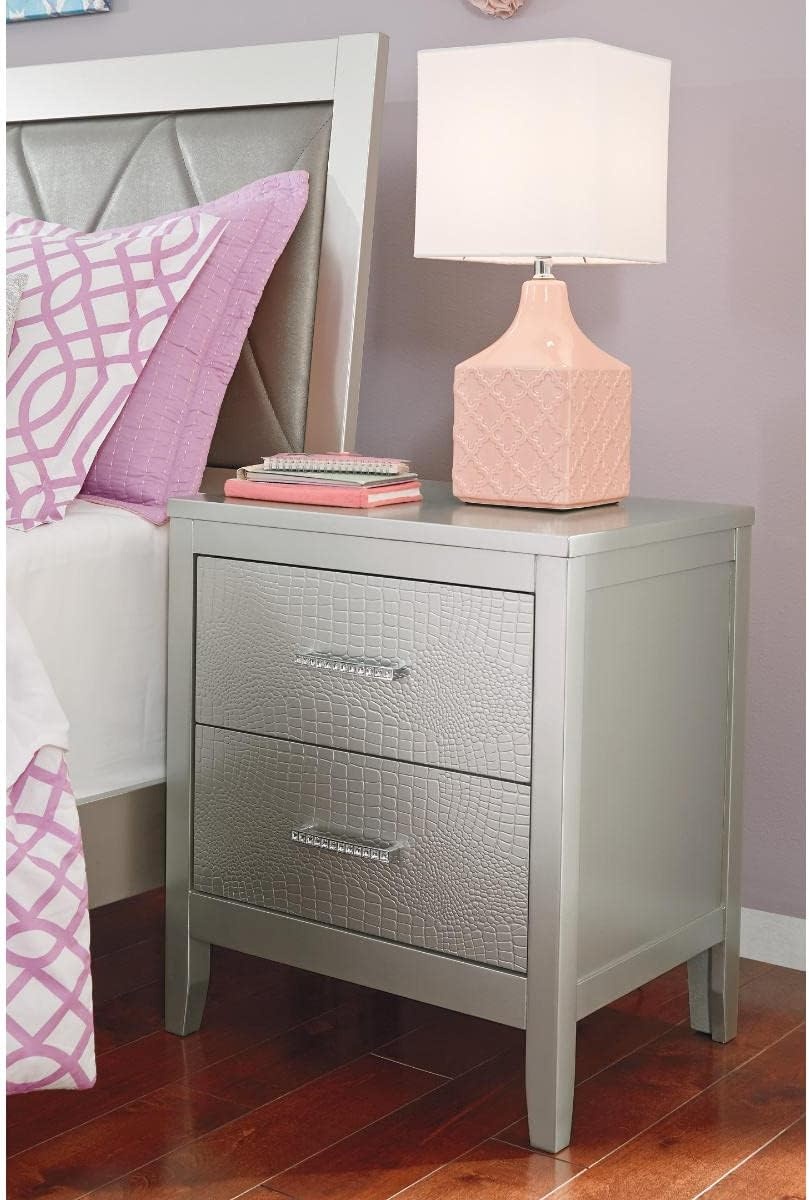 image:imageSignature Design by Ashley Olivet Glam 2 Drawer Nightstand with Faux Shagreen Drawer Fronts Silver
