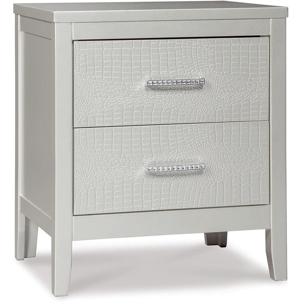 image:imageSignature Design by Ashley Olivet Glam 2 Drawer Nightstand with Faux Shagreen Drawer Fronts Silver