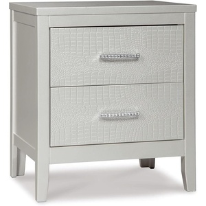 Signature Design by Ashley Olivet Glam 2 Drawer Nightstand with Faux Shagreen Drawer Fronts, Silver