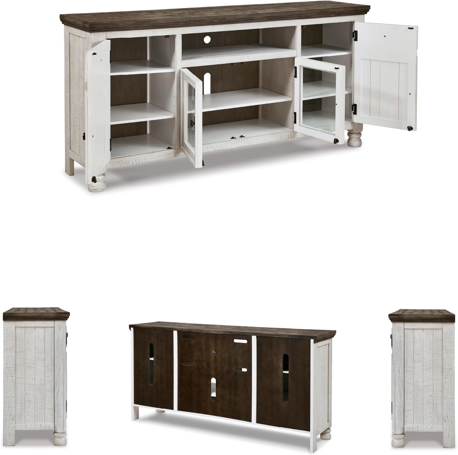 image:imageSignature Design by Ashley Havalance TV Stand Extra Large 74 Inch Entertainment Center Console Wood Veneer and Engineered Wood For Living Rooms Vintage White amp Weathered Gray