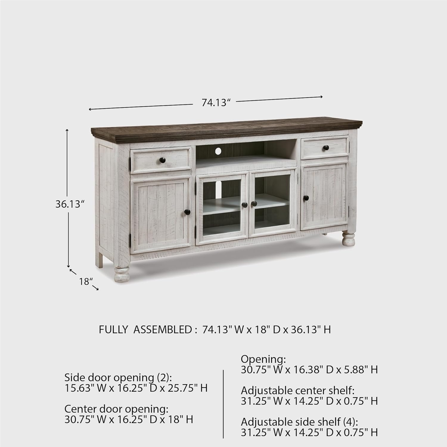 image:imageSignature Design by Ashley Havalance TV Stand Extra Large 74 Inch Entertainment Center Console Wood Veneer and Engineered Wood For Living Rooms Vintage White amp Weathered Gray