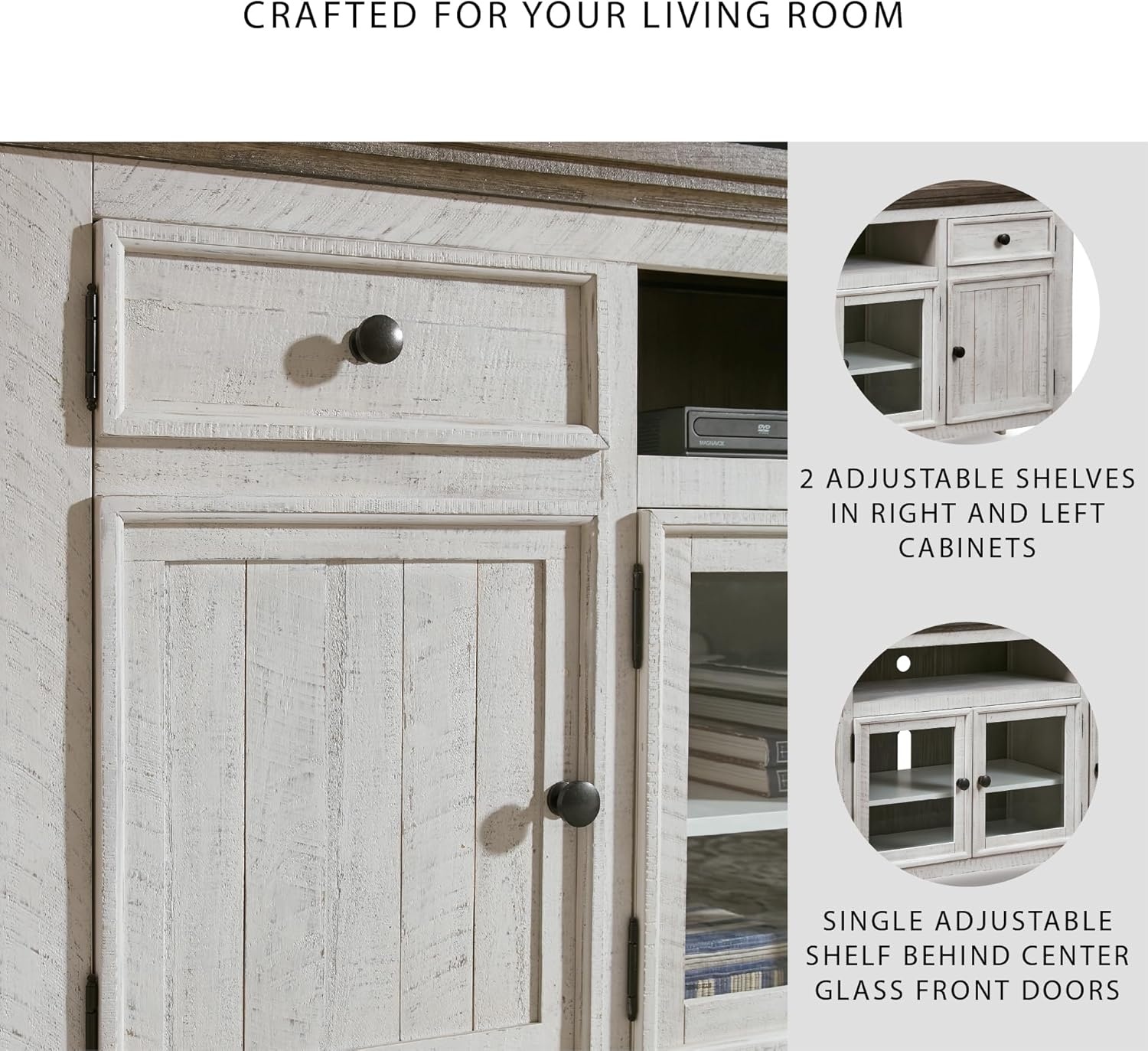 image:imageSignature Design by Ashley Havalance TV Stand Extra Large 74 Inch Entertainment Center Console Wood Veneer and Engineered Wood For Living Rooms Vintage White amp Weathered Gray