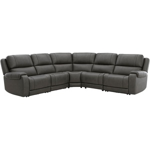 Signature Design by Ashley 5Z-Harrenhurst Transitional Leather Match 5-Piece Power Reclining Sectional with Adjustable Headrest, USB Ports, Heat and Massage Functions, Gray