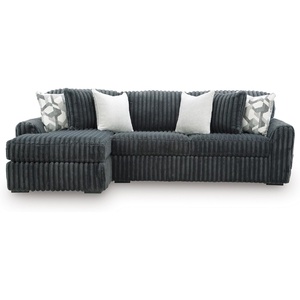 Signature Design by Ashley Midnight-Madness Sectional Sofa Chaise, Jumbo Corduroy Upholstery for Living Room Comfort, High-Resiliency Cushions, Gray, 120″ x 65″