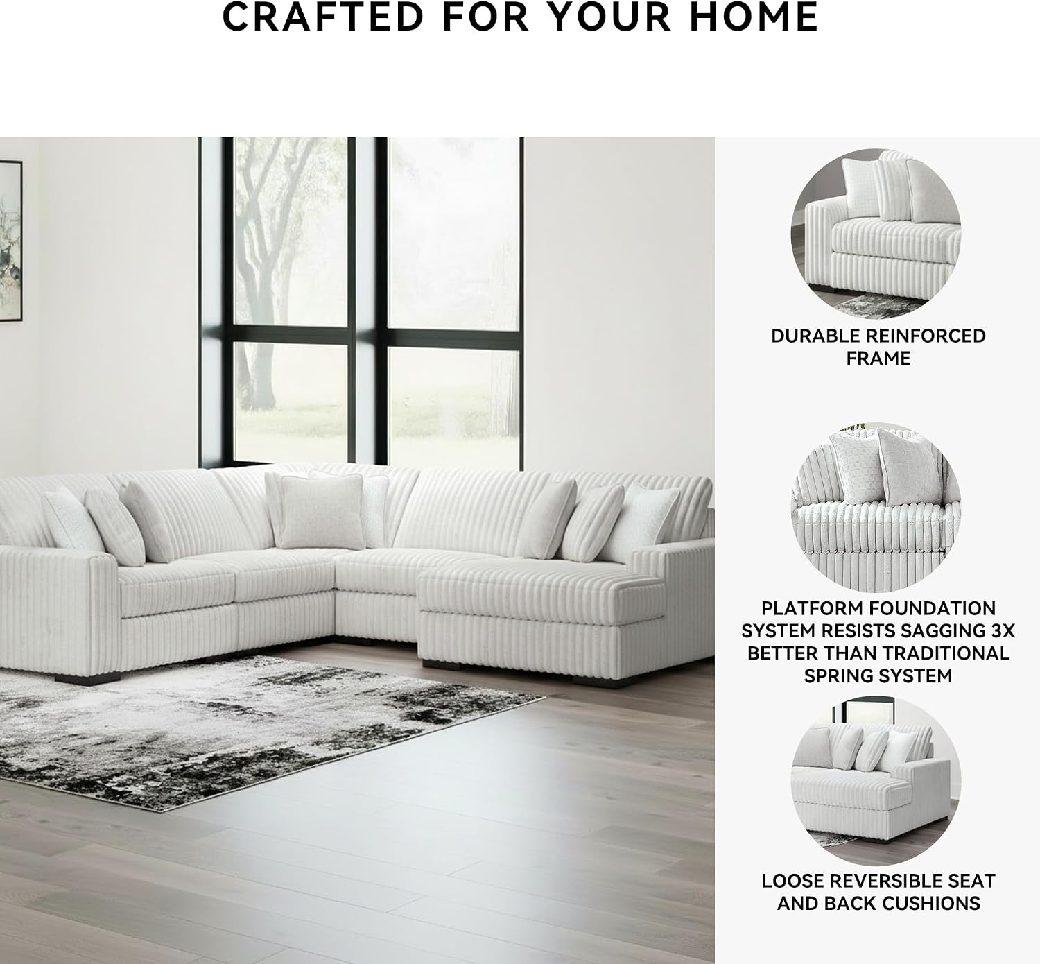 image:imageSignature Design by Ashley 5Piece Sectional Sofa with Chaise Ushaped cloud couch 100 polyester Engineered wood frame Feather blend cushions Living room sofa Stupendous Series