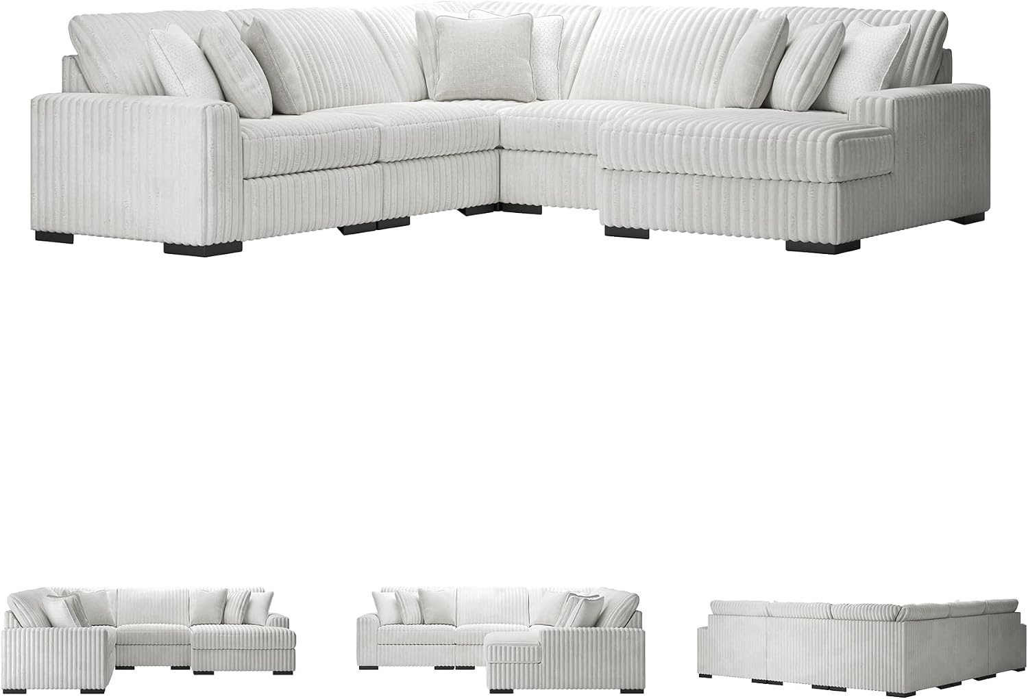 image:imageSignature Design by Ashley 5Piece Sectional Sofa with Chaise Ushaped cloud couch 100 polyester Engineered wood frame Feather blend cushions Living room sofa Stupendous Series