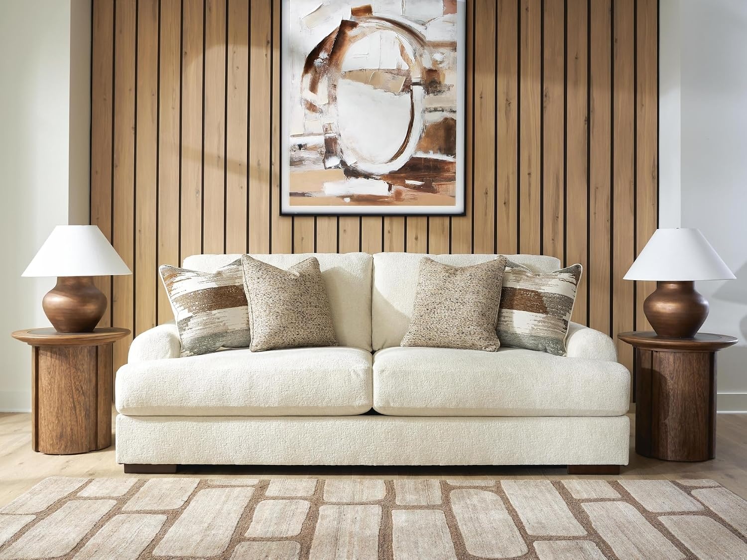 image:imageSignature Design by Ashley Meadowleaf 3Seater Sofa Pecan 100 polyester upholstery Reversible foam cushions Antisag platform foundation Zero assembly required Living room useSand
