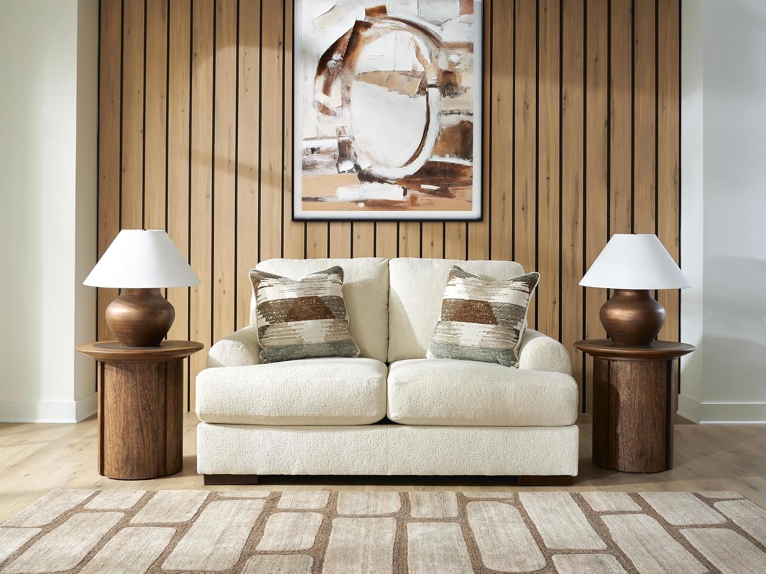 image:imageSignature Design by Ashley Meadowleaf 3Seater Sofa Pecan 100 polyester upholstery Reversible foam cushions Antisag platform foundation Zero assembly required Living room useSand