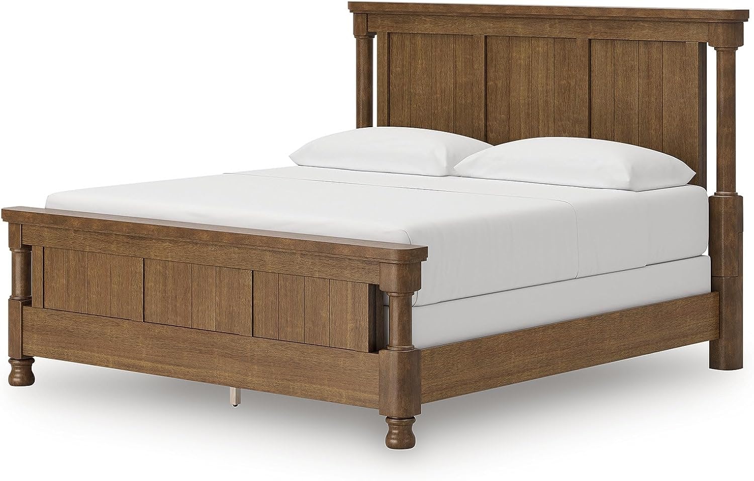 image:imageSignature Design by Ashley California King Four Poster Bed Frame Brown Mango wood veneer and engineered wood Laminated slat support Bed frame with headboard Master bedroom Greddinton Series