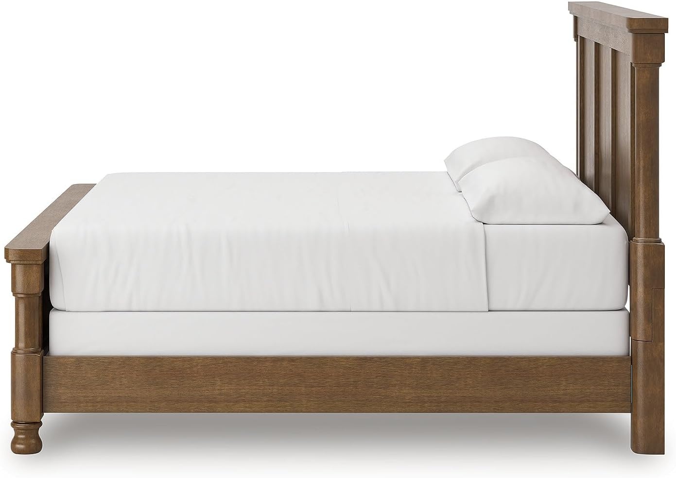 image:imageSignature Design by Ashley California King Four Poster Bed Frame Brown Mango wood veneer and engineered wood Laminated slat support Bed frame with headboard Master bedroom Greddinton Series