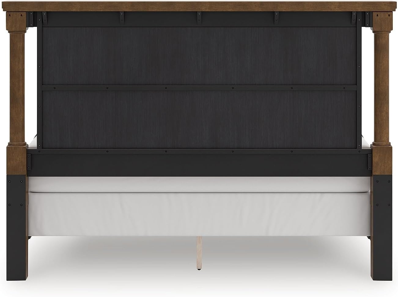 image:imageSignature Design by Ashley California King Four Poster Bed Frame Brown Mango wood veneer and engineered wood Laminated slat support Bed frame with headboard Master bedroom Greddinton Series