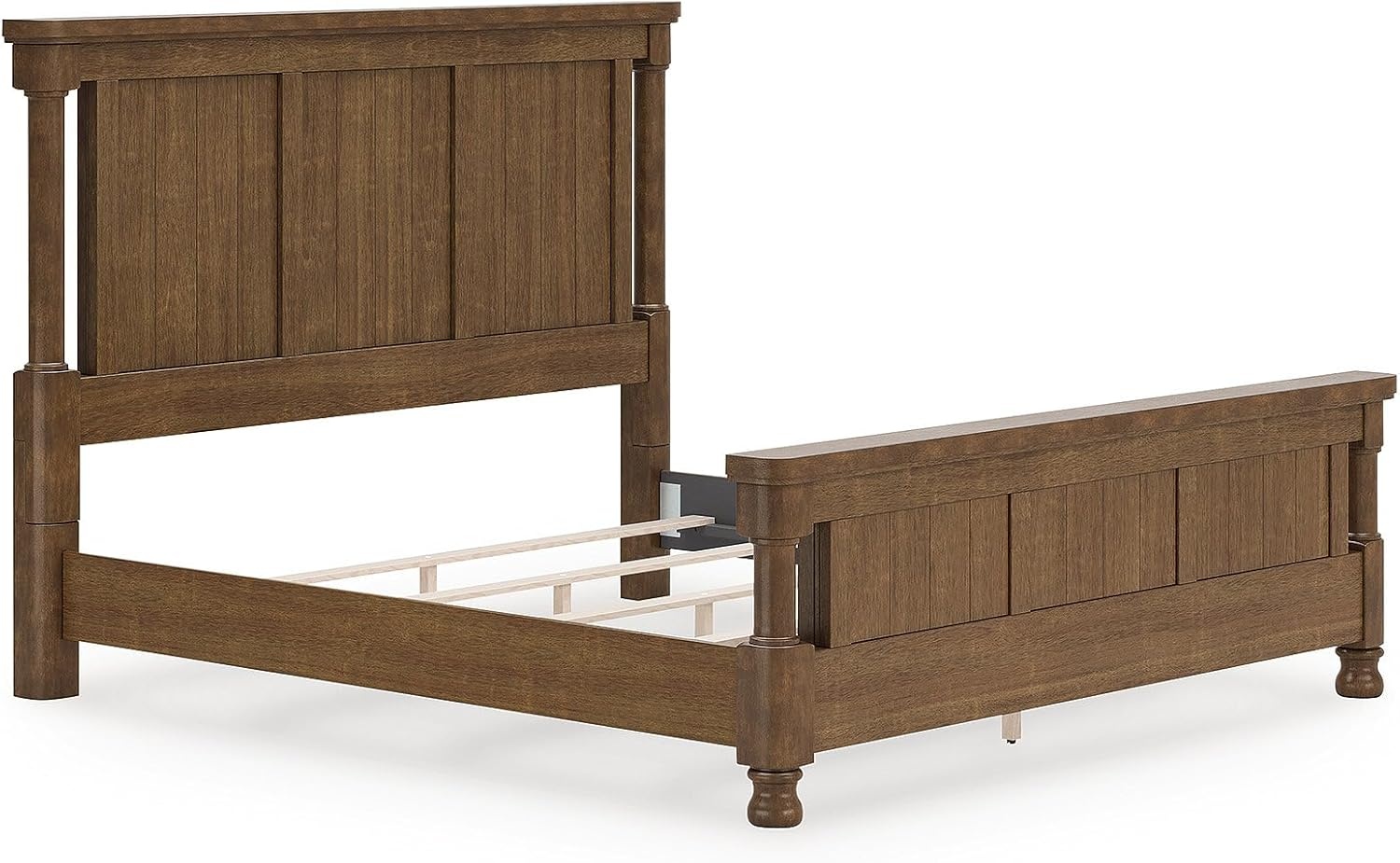 image:imageSignature Design by Ashley California King Four Poster Bed Frame Brown Mango wood veneer and engineered wood Laminated slat support Bed frame with headboard Master bedroom Greddinton Series